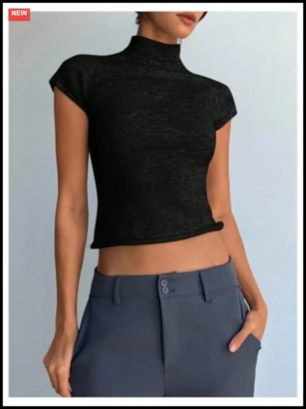 Women's Short Sleeve Turtleneck Sweater Cropped Knit Top Lightweight